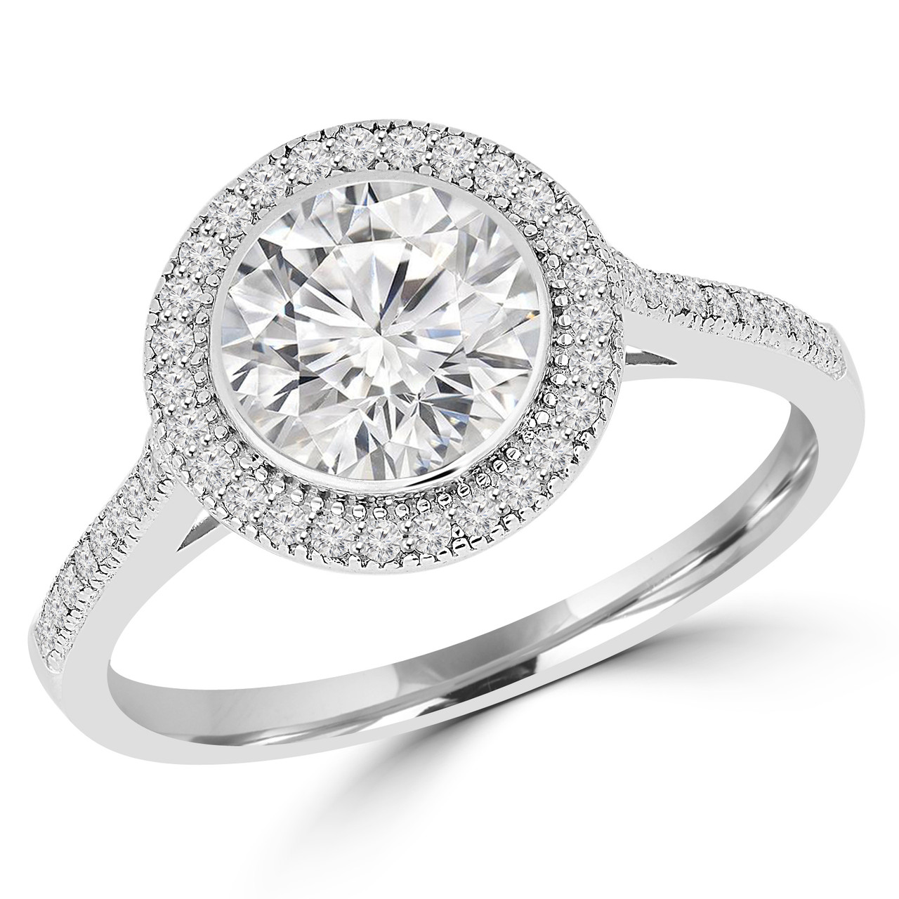 18ct White Gold Diamond Halo Engagement Ring | Autumn and May